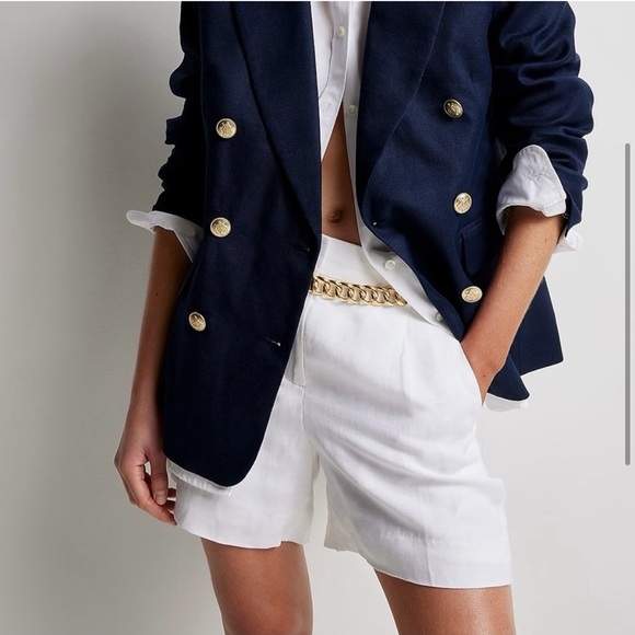 J Crew High rise pleated suit short Chelsea linen cupro blend White Sz 8 Summer - Picture 1 of 16